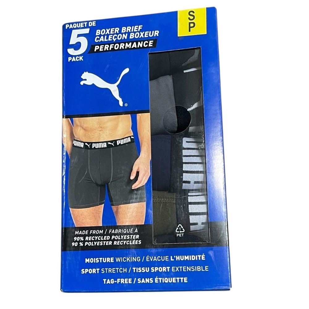 Puma Men's Performance Boxer Briefs 5-Pack - Black and Gray